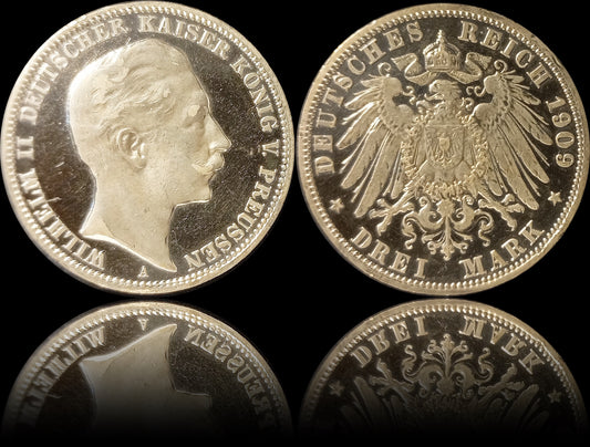 3 Mark Preußen 1909 A Silber, Kaiser Wilhelm II. Deutsches Kaiserreich, Jaeger-Nr. 103