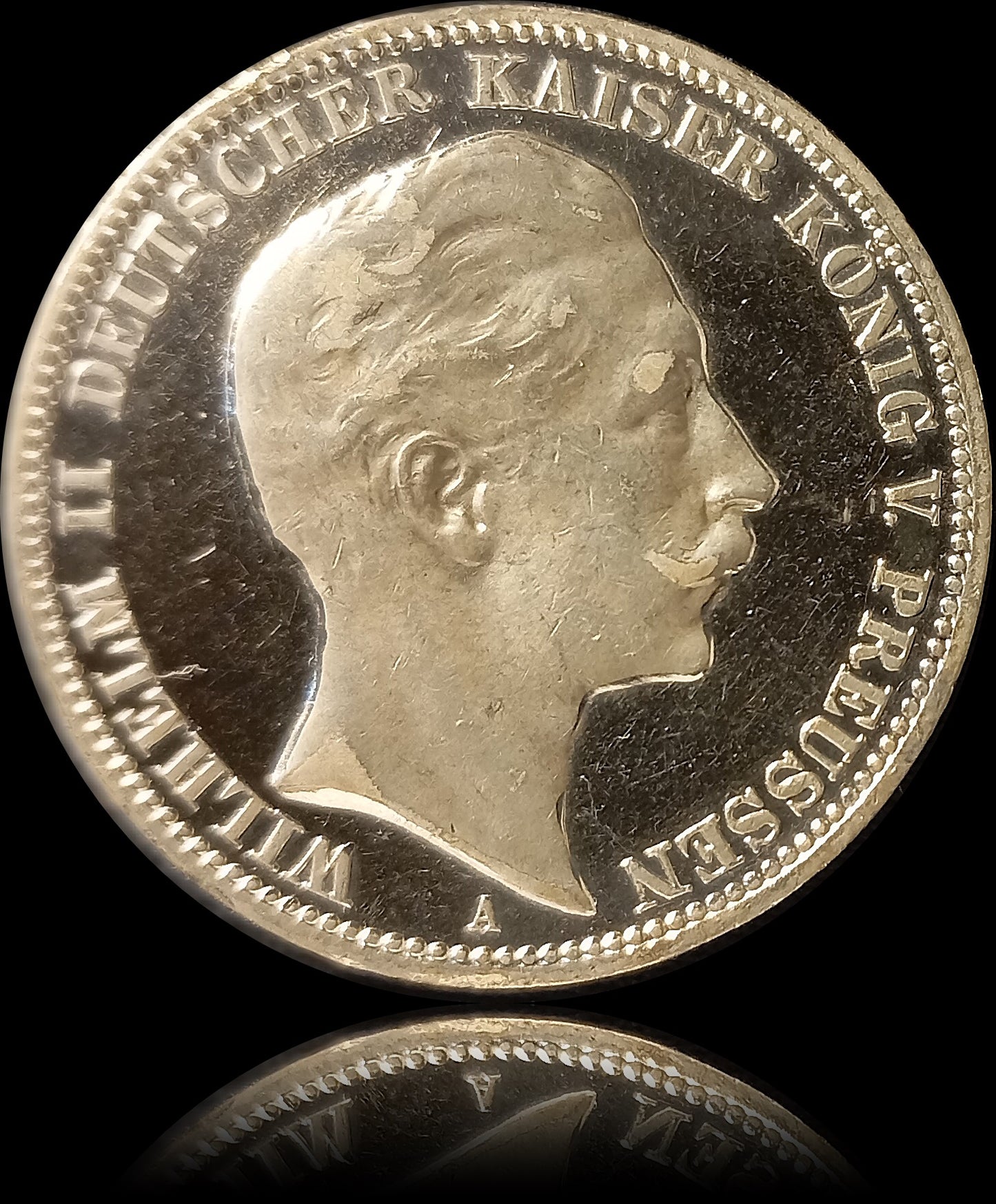 3 Mark Preußen 1909 A Silber, Kaiser Wilhelm II. Deutsches Kaiserreich, Jaeger-Nr. 103