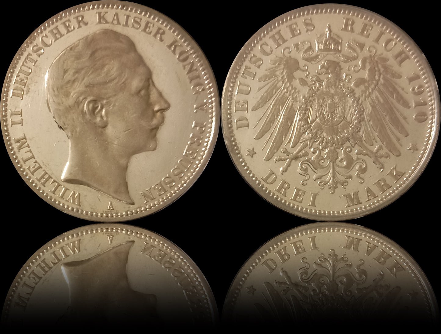 3 Mark Preußen 1910 A Silber, Kaiser Wilhelm II. Deutsches Kaiserreich, Jaeger-Nr. 103