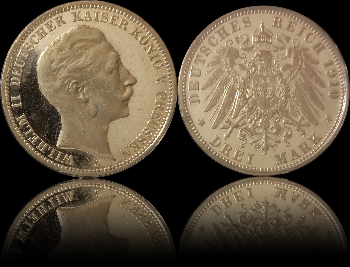 3 Mark Preußen 1910 A Silber, Kaiser Wilhelm II. Deutsches Kaiserreich, Jaeger-Nr. 103