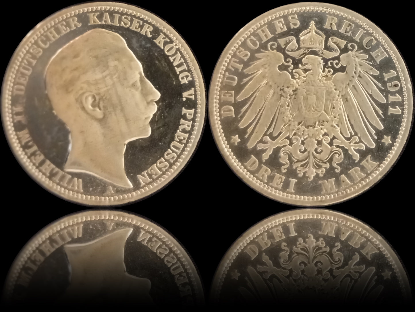 3 Mark Preußen 1911 A Silber, Kaiser Wilhelm II. Deutsches Kaiserreich, Jaeger-Nr. 103