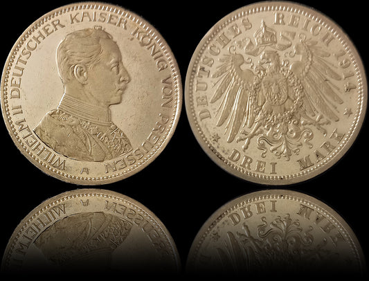 3 Mark Preußen 1914 A Silber, Kaiser Wilhelm II., 25jähriges Regierungsjubiläum, Jaeger-Nr. 113