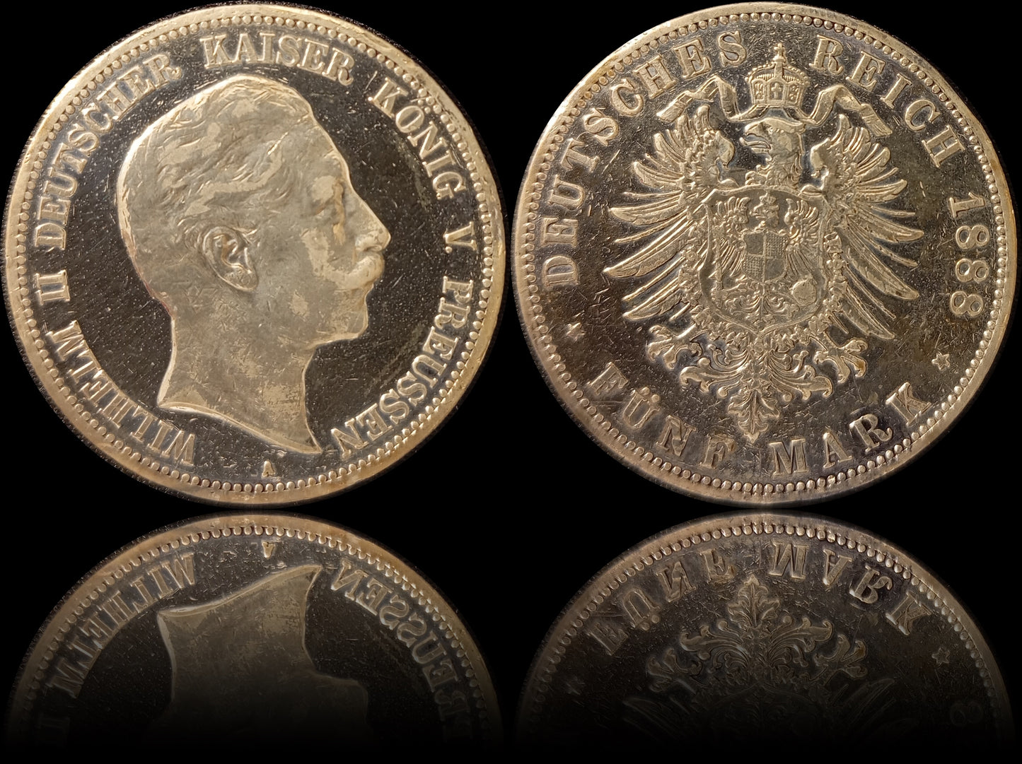 5 Mark Preußen 1888 A Silber, Kaiser Wilhelm II. Deutsches Kaiserreich, Jaeger-Nr. 101