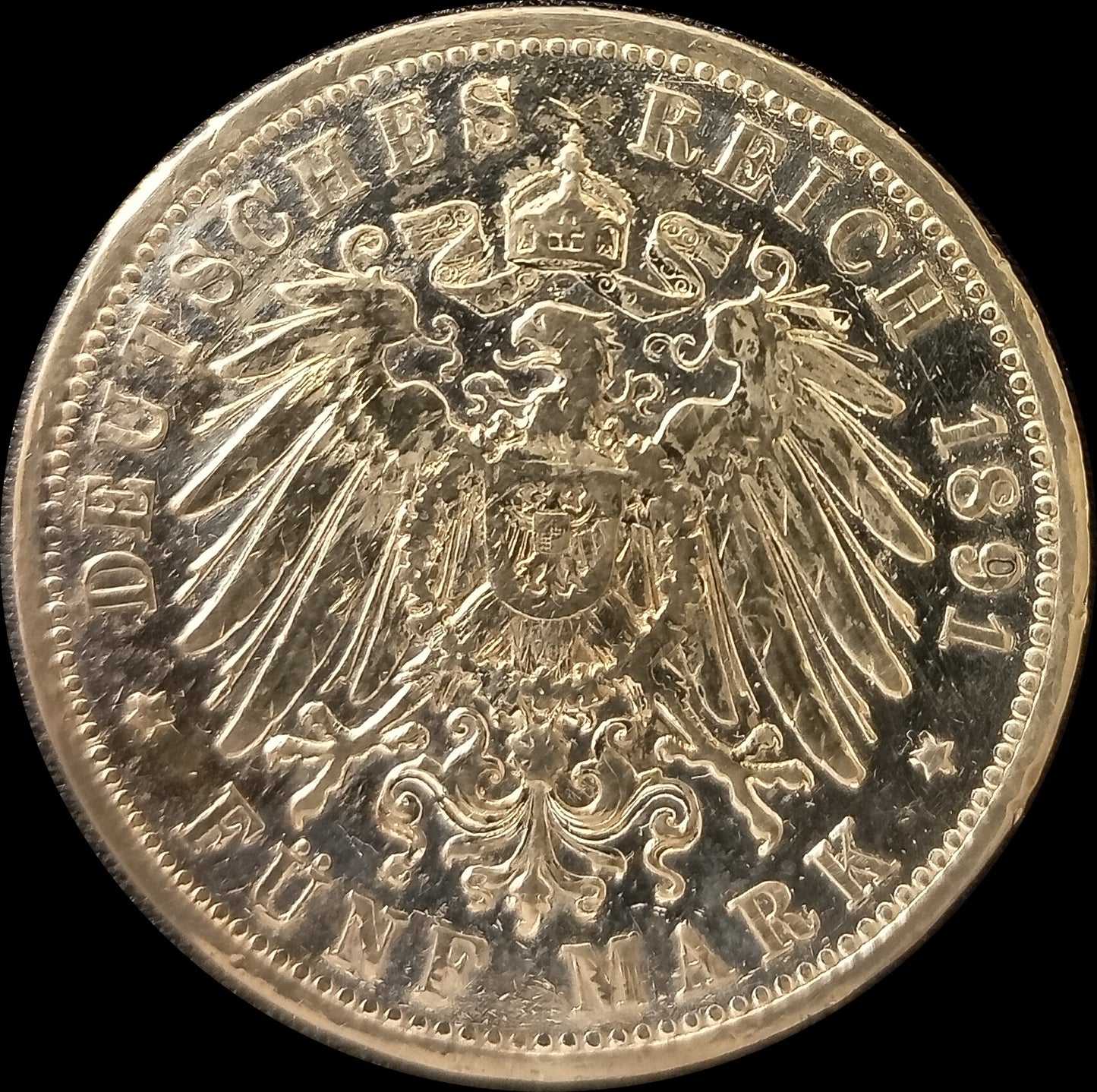 5 Mark Preußen 1891 A Silber, Kaiser Wilhelm II. Deutsches Kaiserreich, Jaeger-Nr. 104