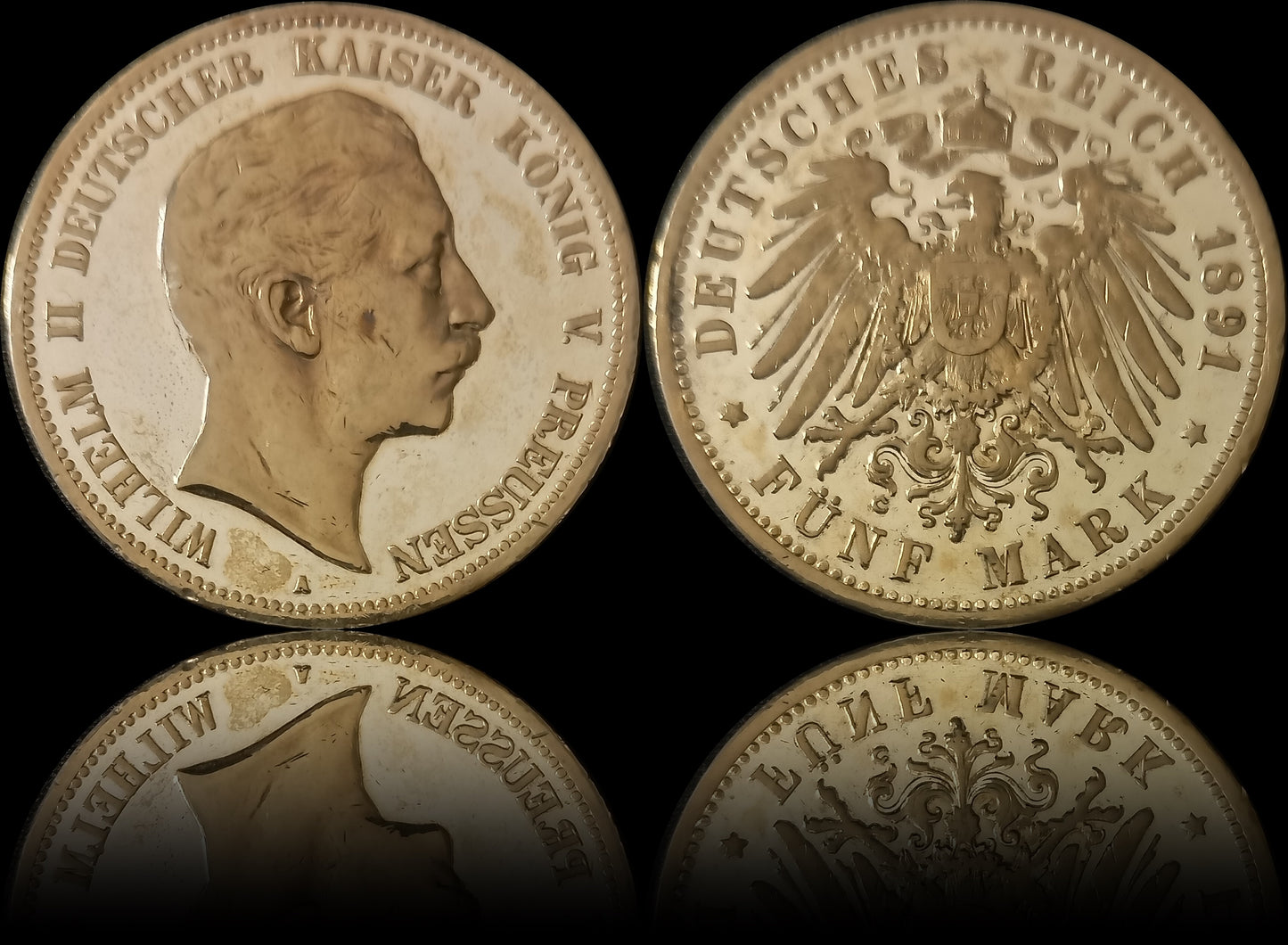 5 Mark Preußen 1891 A Silber, Kaiser Wilhelm II. Deutsches Kaiserreich, Jaeger-Nr. 104