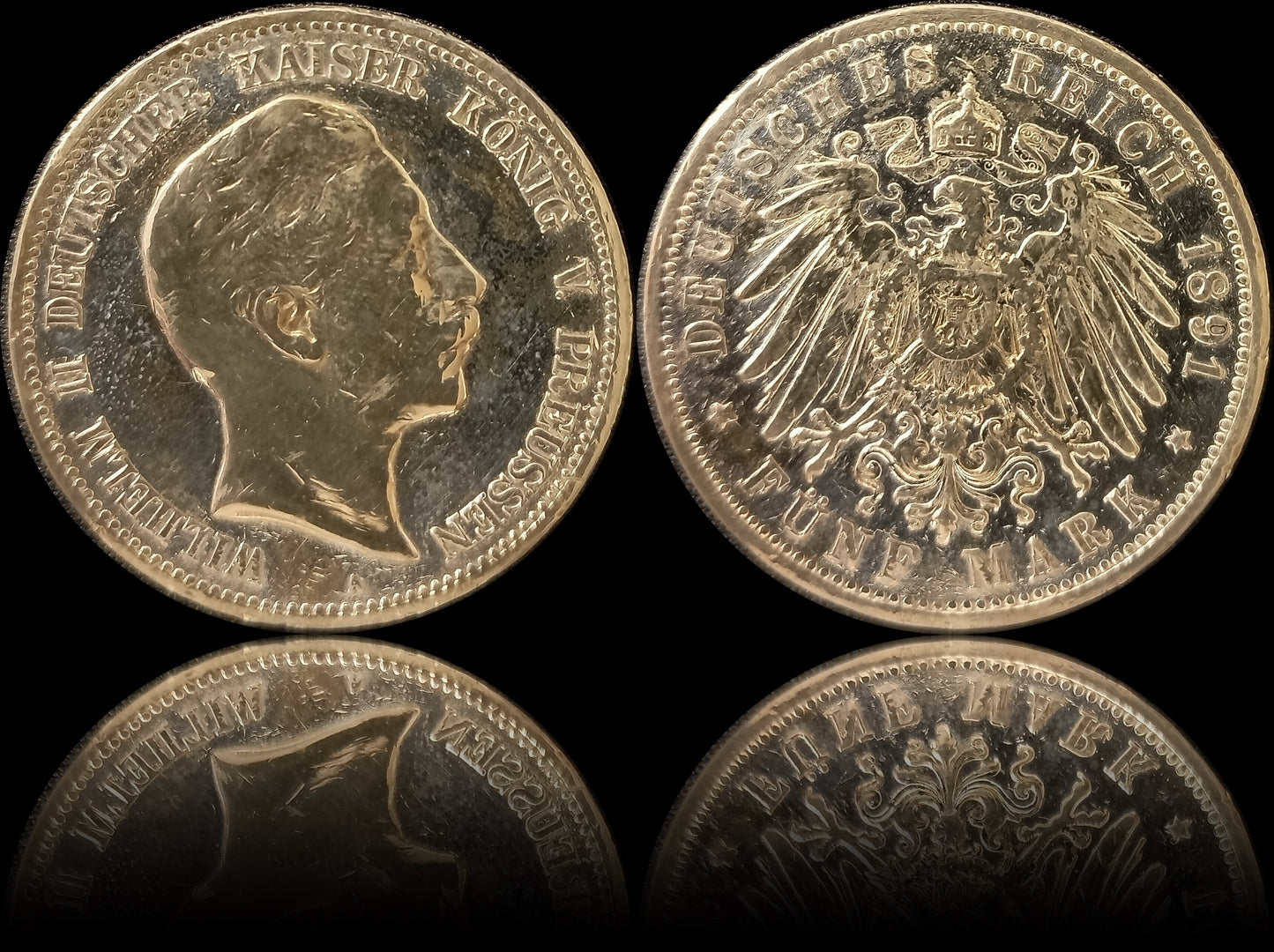 5 Mark Preußen 1891 A Silber, Kaiser Wilhelm II. Deutsches Kaiserreich, Jaeger-Nr. 104