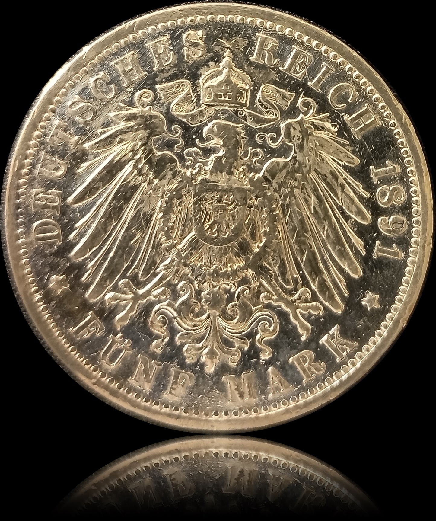 5 Mark Preußen 1891 A Silber, Kaiser Wilhelm II. Deutsches Kaiserreich, Jaeger-Nr. 104