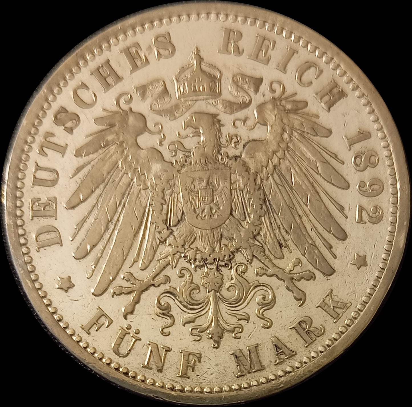 5 Mark Preußen 1892 A Silber, Kaiser Wilhelm II. Deutsches Kaiserreich, Jaeger-Nr. 104