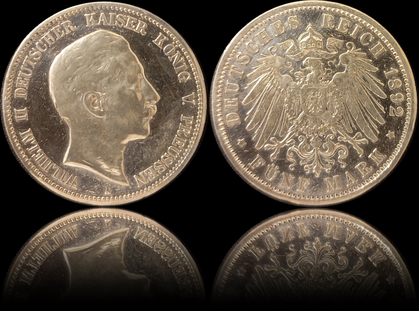 5 Mark Preußen 1892 A Silber, Kaiser Wilhelm II. Deutsches Kaiserreich, Jaeger-Nr. 104