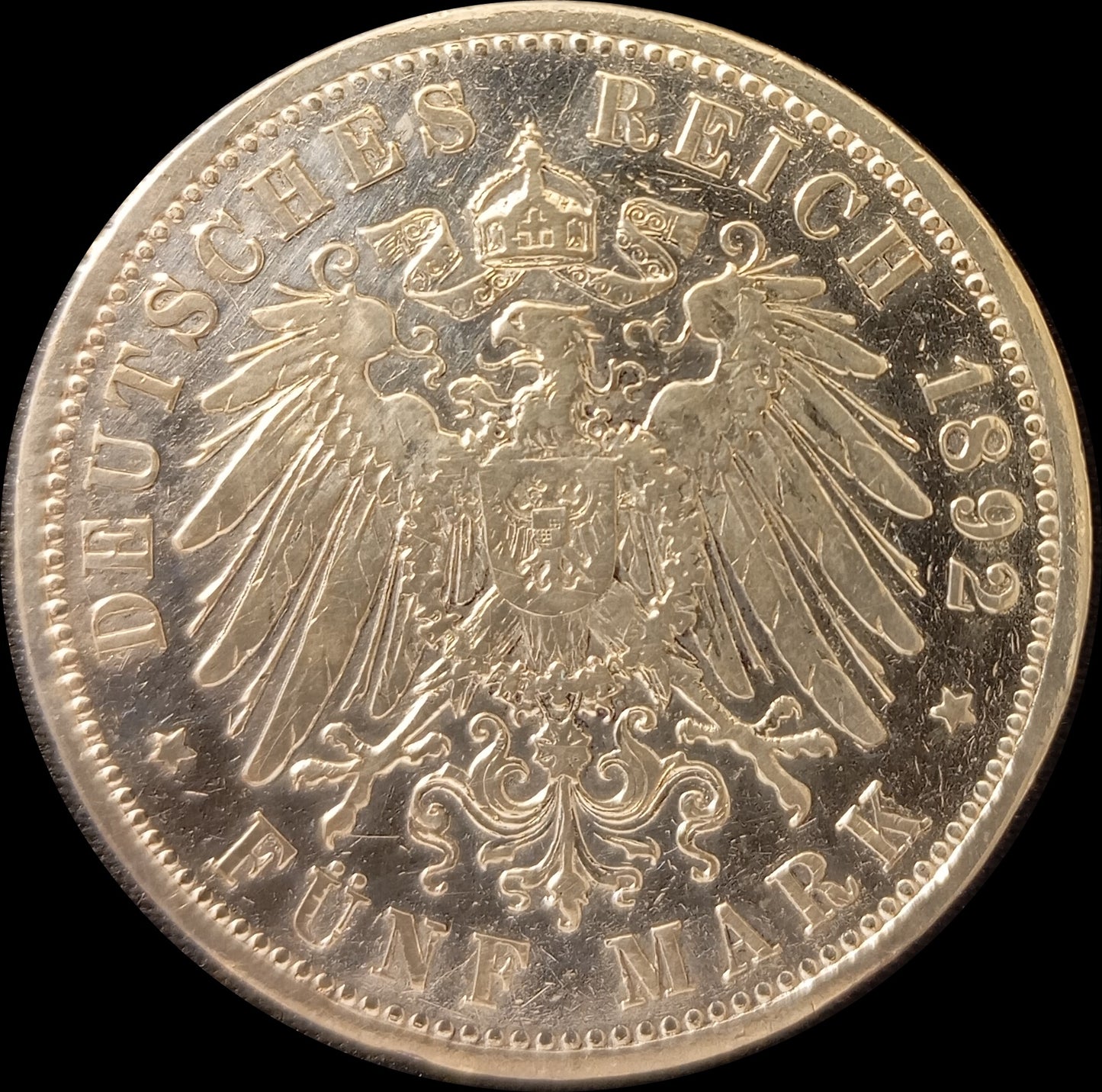 5 Mark Preußen 1892 A Silber, Kaiser Wilhelm II. Deutsches Kaiserreich, Jaeger-Nr. 104