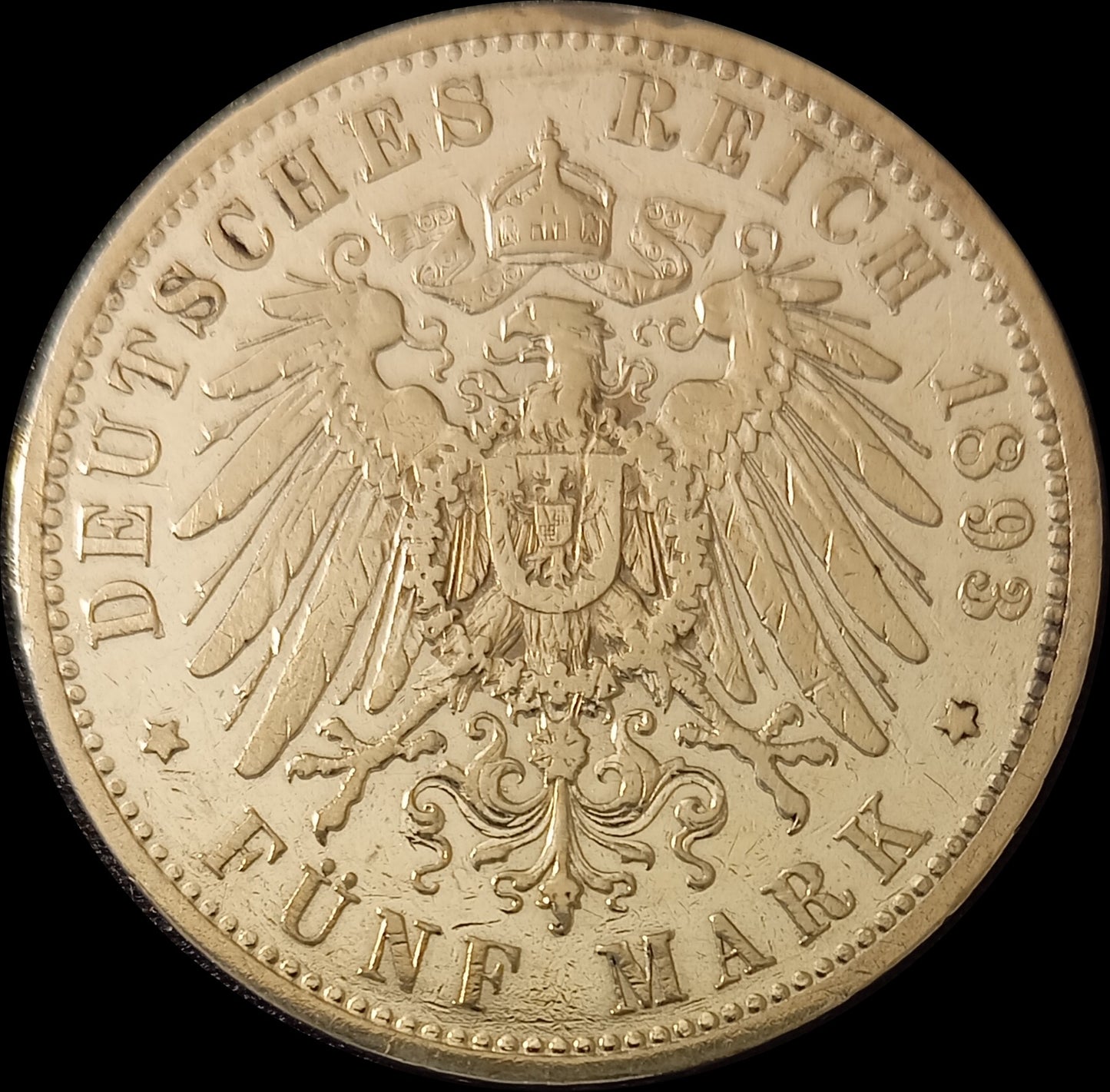 5 Mark Preußen 1893 A Silber, Kaiser Wilhelm II. Deutsches Kaiserreich, Jaeger-Nr. 104