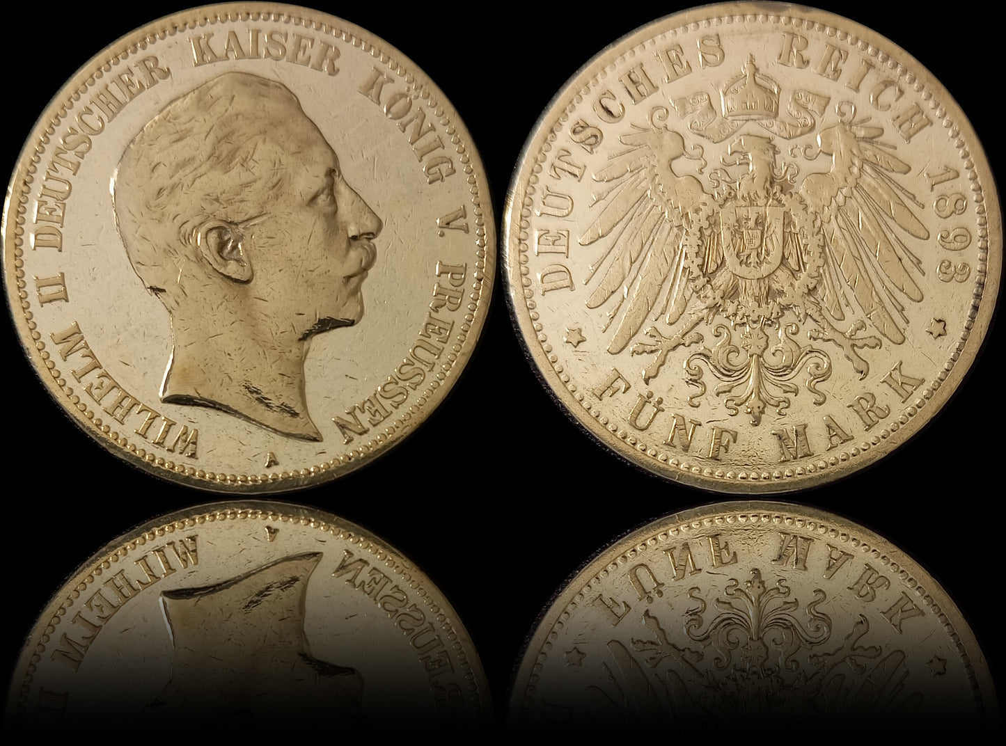 5 Mark Preußen 1893 A Silber, Kaiser Wilhelm II. Deutsches Kaiserreich, Jaeger-Nr. 104