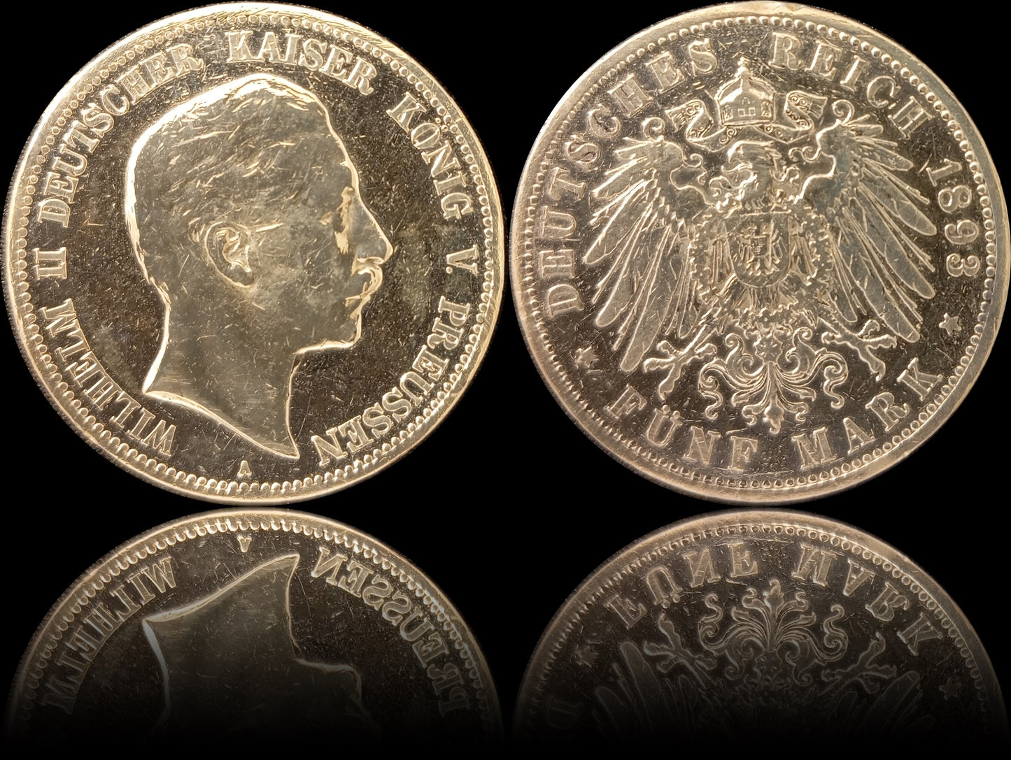 5 Mark Preußen 1893 A Silber, Kaiser Wilhelm II. Deutsches Kaiserreich, Jaeger-Nr. 104