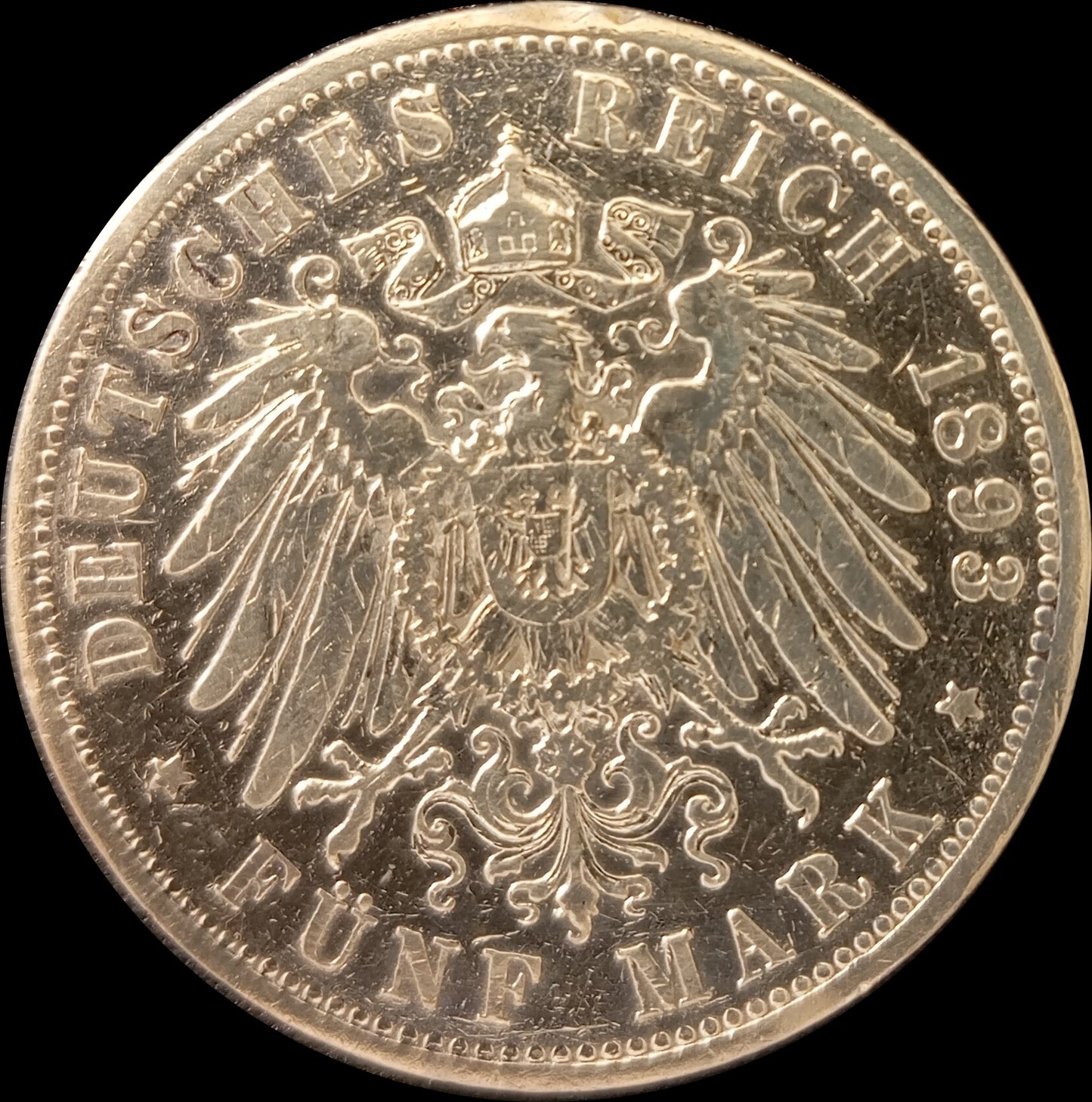 5 Mark Preußen 1893 A Silber, Kaiser Wilhelm II. Deutsches Kaiserreich, Jaeger-Nr. 104