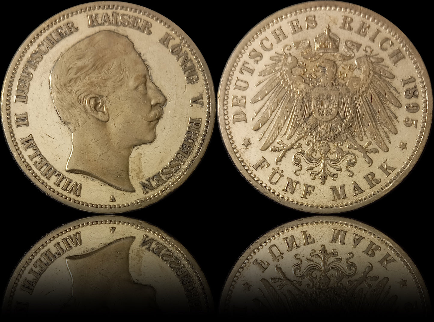 5 Mark Preußen 1895 A Silber, Kaiser Wilhelm II. Deutsches Kaiserreich, Jaeger-Nr. 104