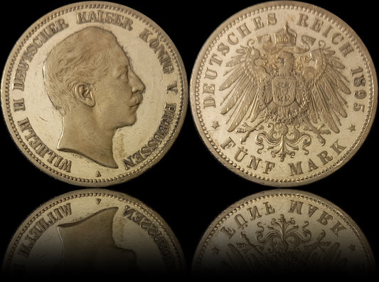 5 Mark Preußen 1895 A Silber, Kaiser Wilhelm II. Deutsches Kaiserreich, Jaeger-Nr. 104