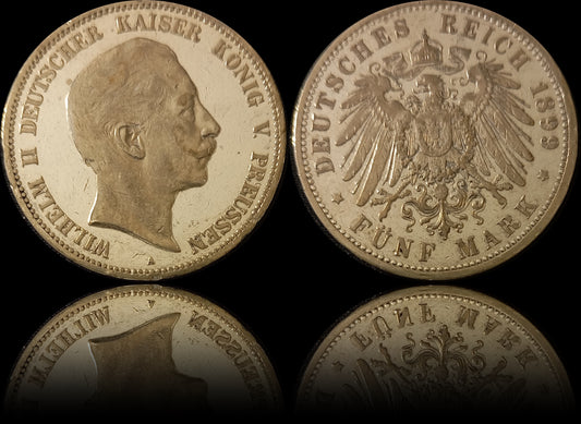 5 Mark Preußen 1899 A Silber, Kaiser Wilhelm II. Deutsches Kaiserreich, Jaeger-Nr. 104