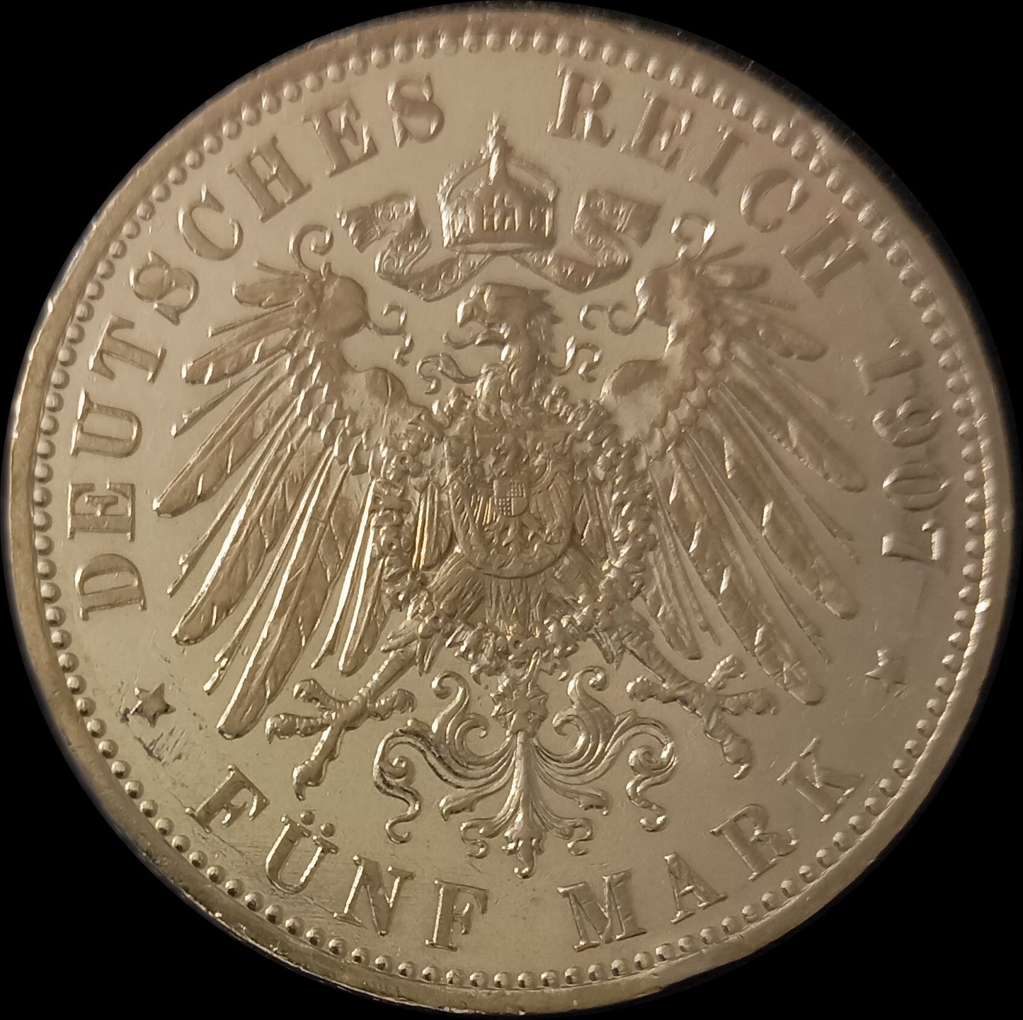 5 Mark Preußen 1907 A Silber, Kaiser Wilhelm II. Deutsches Kaiserreich, Jaeger-Nr. 104