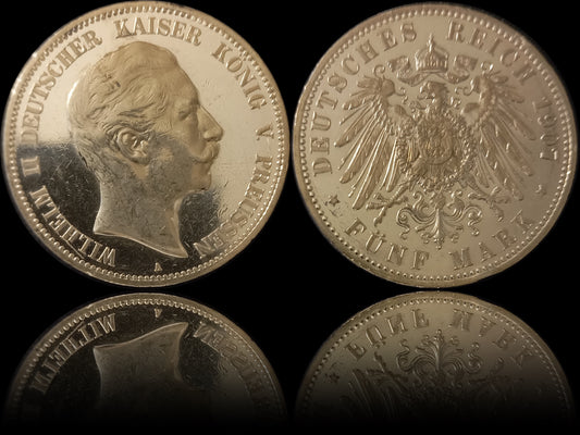 5 Mark Preußen 1907 A Silber, Kaiser Wilhelm II. Deutsches Kaiserreich, Jaeger-Nr. 104