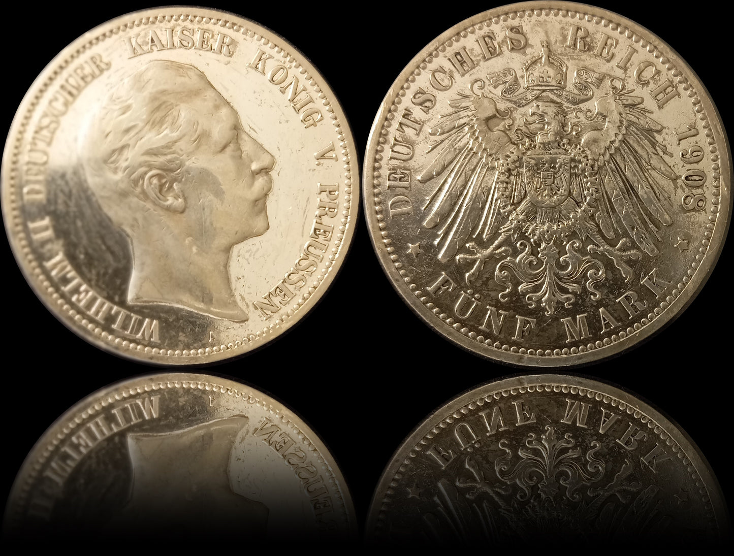 5 Mark Preußen 1908 A Silber, Kaiser Wilhelm II. Deutsches Kaiserreich, Jaeger-Nr. 104