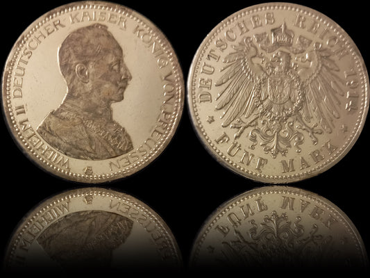 5 Mark Preußen 1914 A Silber, Kaiser Wilhelm II. Deutsches Kaiserreich, Jaeger-Nr. 114