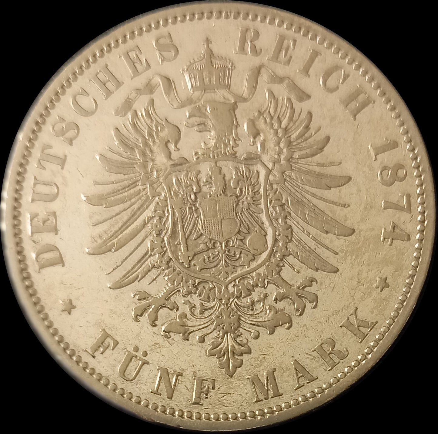 5 Mark Preußen 1874 A Silber, Kaiser Wilhelm I. Deutsches Kaiserreich, Jaeger-Nr. 97