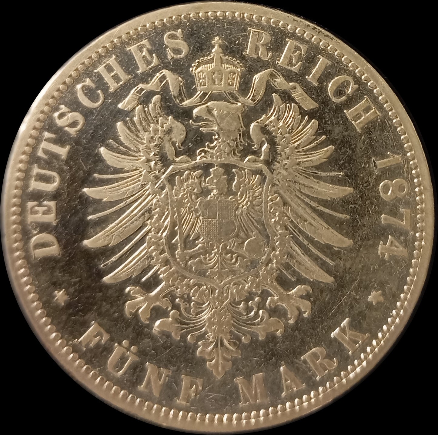 5 Mark Preußen 1874 A Silber, Kaiser Wilhelm I. Deutsches Kaiserreich, Jaeger-Nr. 97