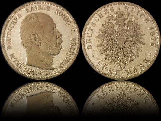 5 Mark Preußen 1875 A Silber, Kaiser Wilhelm I. Deutsches Kaiserreich, Jaeger-Nr. 97