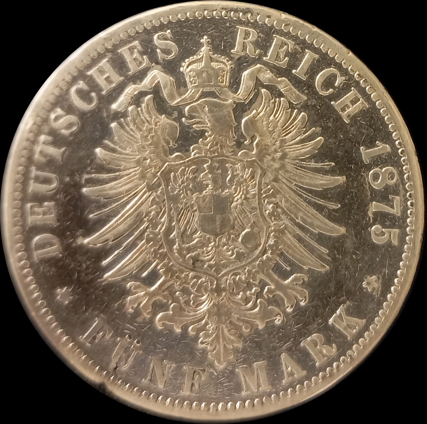 5 Mark Preußen 1875 B Silber, Kaiser Wilhelm I. Deutsches Kaiserreich, Jaeger-Nr. 97