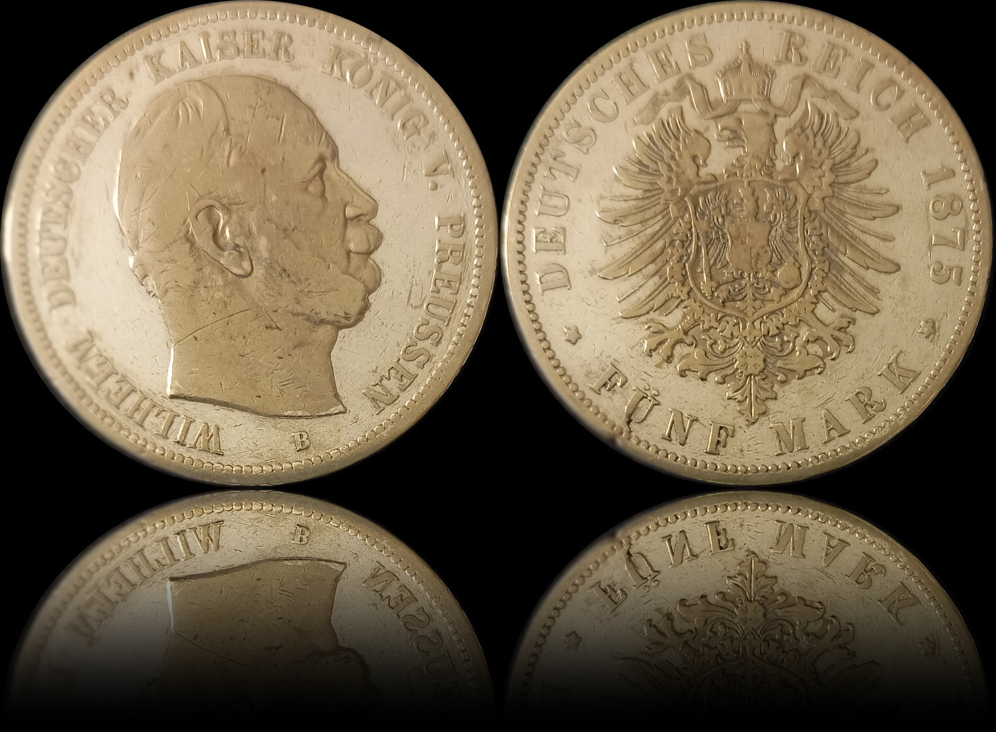 5 Mark Preußen 1875 B Silber, Kaiser Wilhelm I. Deutsches Kaiserreich, Jaeger-Nr. 97