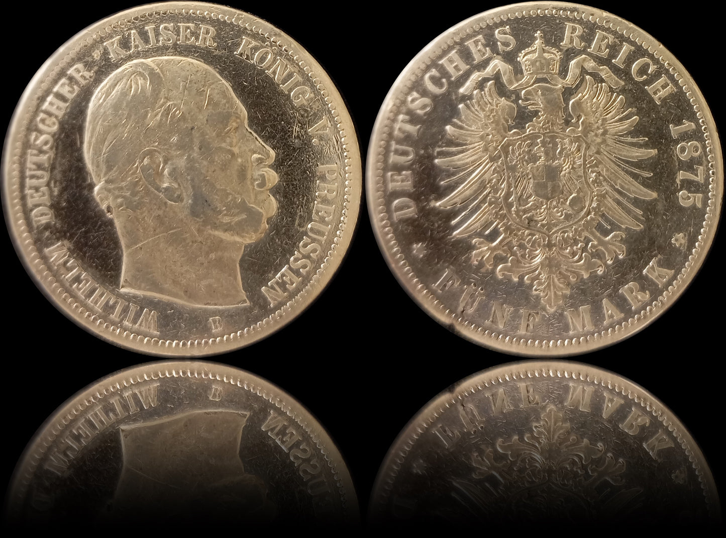 5 Mark Preußen 1875 B Silber, Kaiser Wilhelm I. Deutsches Kaiserreich, Jaeger-Nr. 97