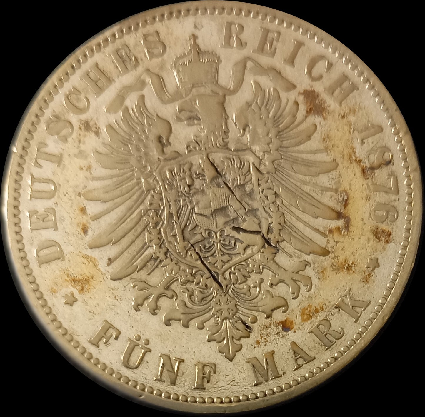 5 Mark Preußen 1876 A Silber, Kaiser Wilhelm I. Deutsches Kaiserreich, Jaeger-Nr. 97