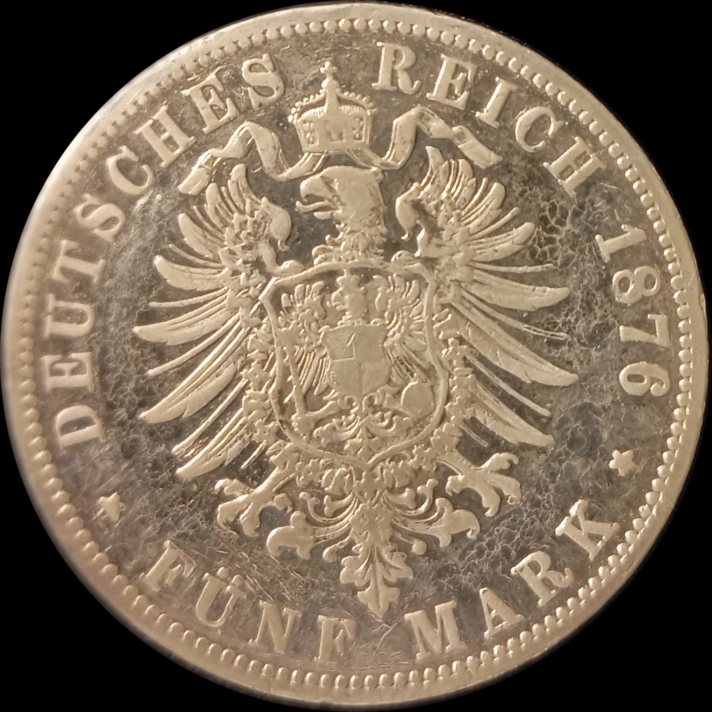 5 Mark Preußen 1876 B Silber, Kaiser Wilhelm I. Deutsches Kaiserreich, Jaeger-Nr. 97