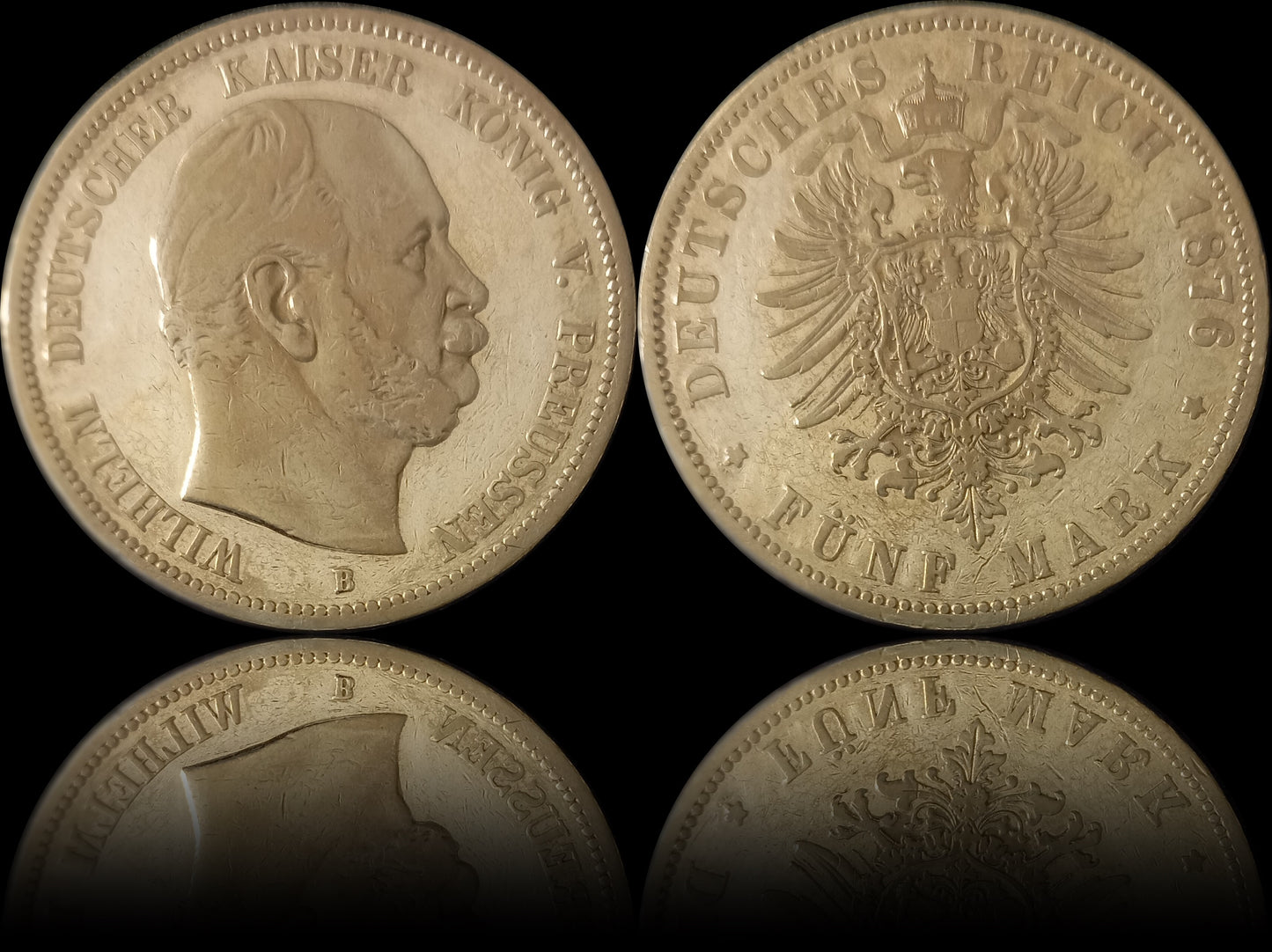 5 Mark Preußen 1876 B Silber, Kaiser Wilhelm I. Deutsches Kaiserreich, Jaeger-Nr. 97