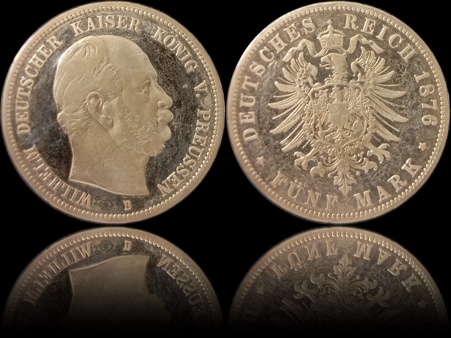 5 Mark Preußen 1876 B Silber, Kaiser Wilhelm I. Deutsches Kaiserreich, Jaeger-Nr. 97