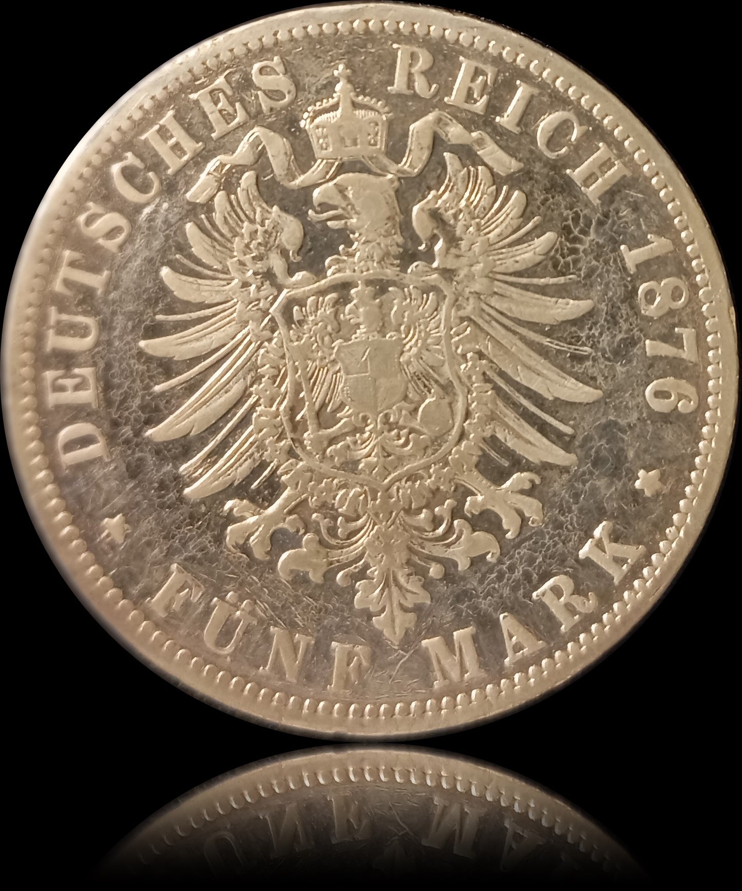 5 Mark Preußen 1876 B Silber, Kaiser Wilhelm I. Deutsches Kaiserreich, Jaeger-Nr. 97