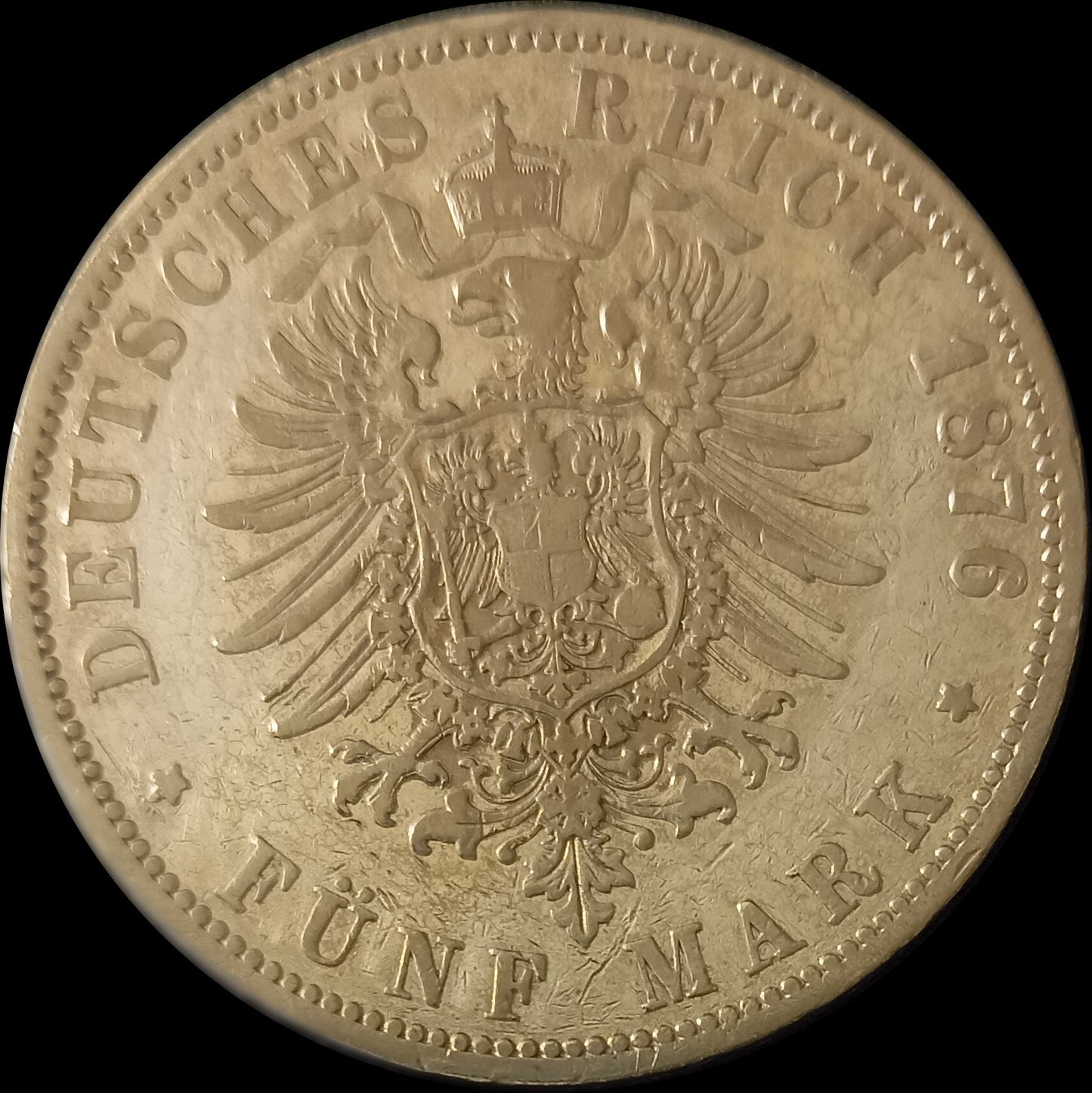 5 Mark Preußen 1876 B Silber, Kaiser Wilhelm I. Deutsches Kaiserreich, Jaeger-Nr. 97