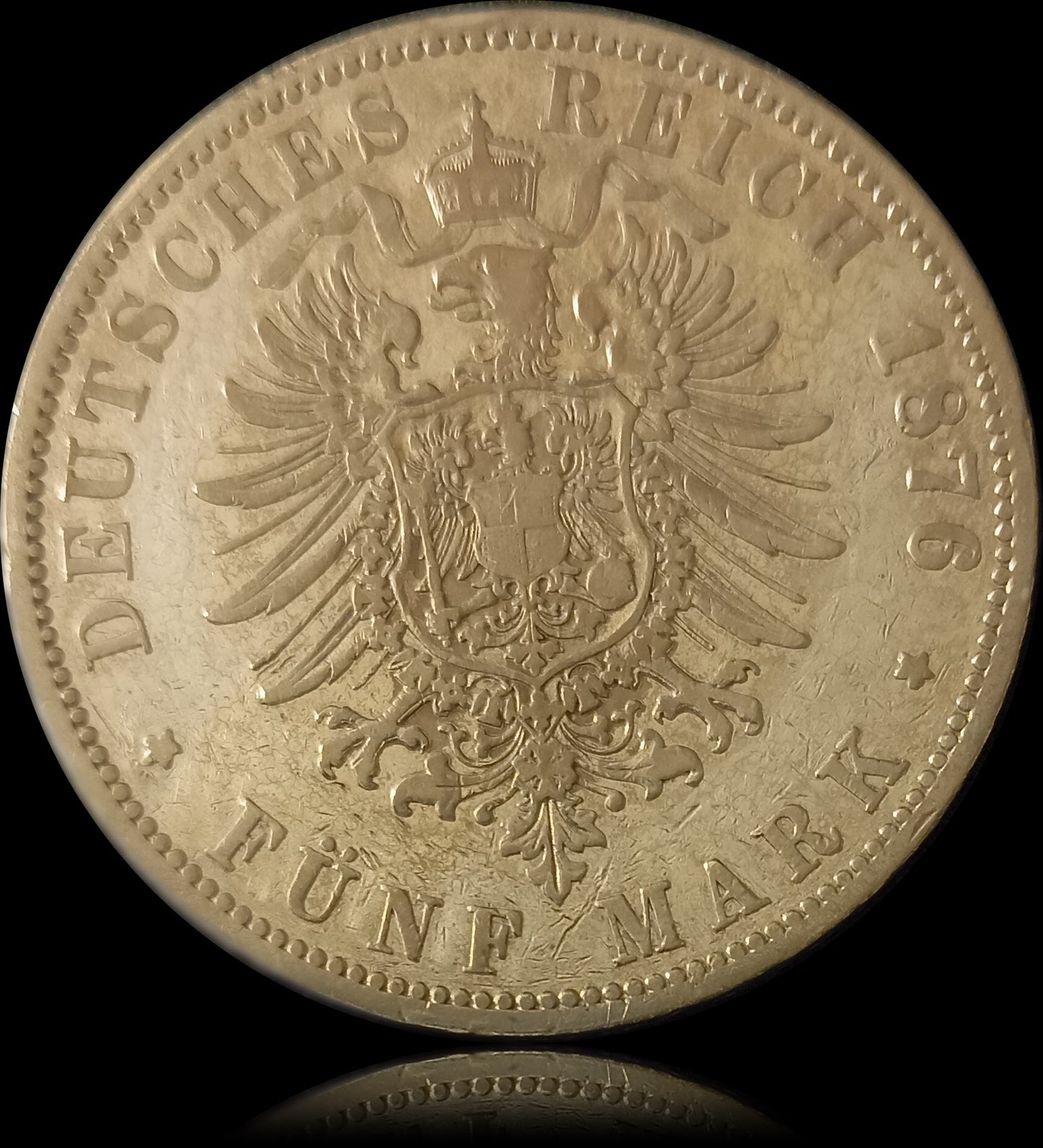 5 Mark Preußen 1876 B Silber, Kaiser Wilhelm I. Deutsches Kaiserreich, Jaeger-Nr. 97