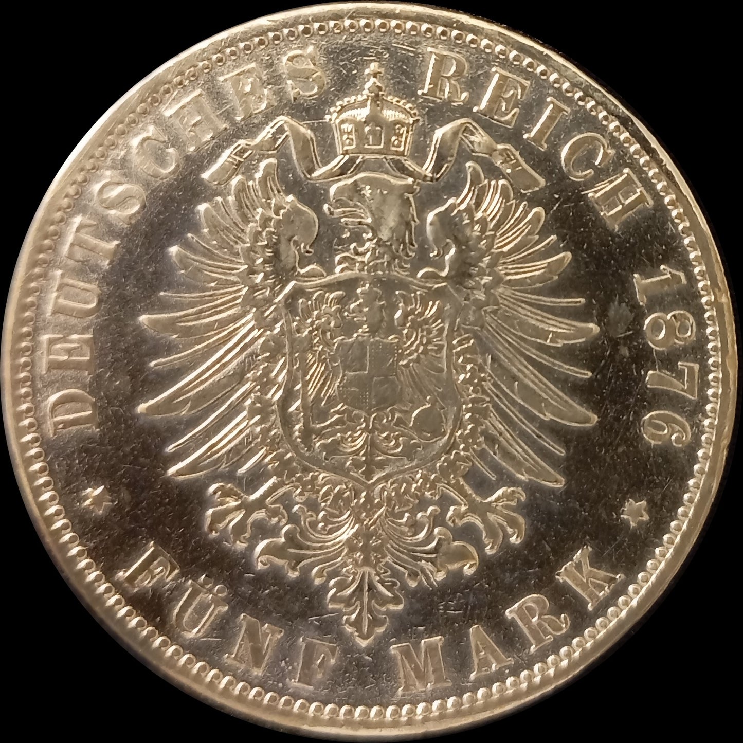 5 Mark Preußen 1876 C Silber, Kaiser Wilhelm I. Deutsches Kaiserreich, Jaeger-Nr. 97