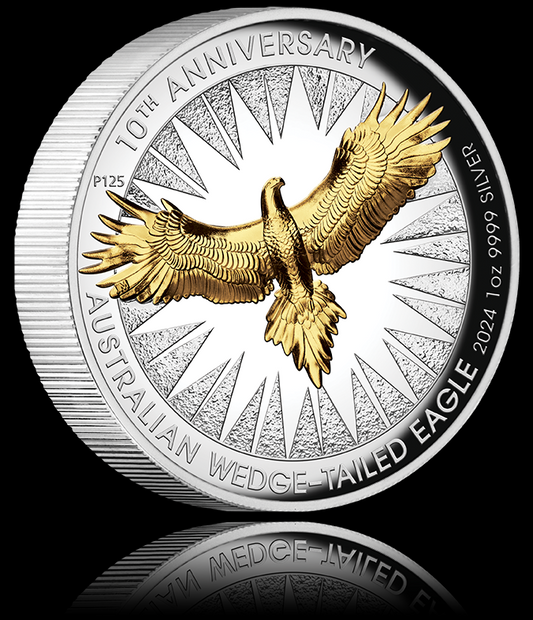 WEDGE TAILED EAGLE 2017, Serie Wedge Tailed Eagle, 1 oz Silver Proof High Relief teilvergoldet, 1$, 2024