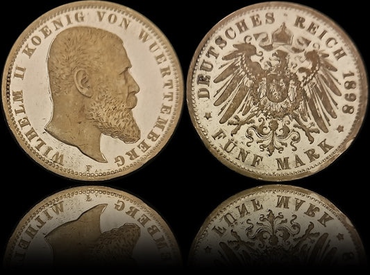 5 Mark Württemberg 1898 F Silber, Kaiser Wilhelm II. Deutsches Kaiserreich, Jaeger-Nr. 176