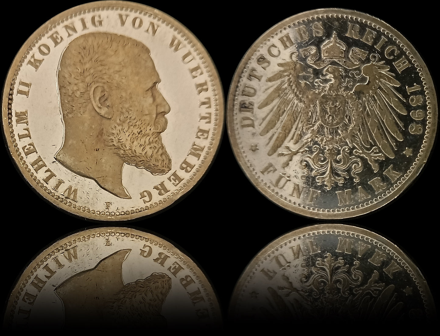 5 Mark Württemberg 1898 F Silber, Kaiser Wilhelm II. Deutsches Kaiserreich, Jaeger-Nr. 176