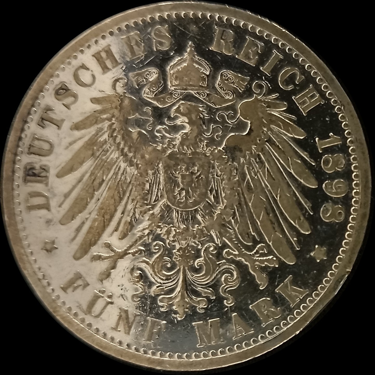 5 Mark Württemberg 1898 F Silber, Kaiser Wilhelm II. Deutsches Kaiserreich, Jaeger-Nr. 176