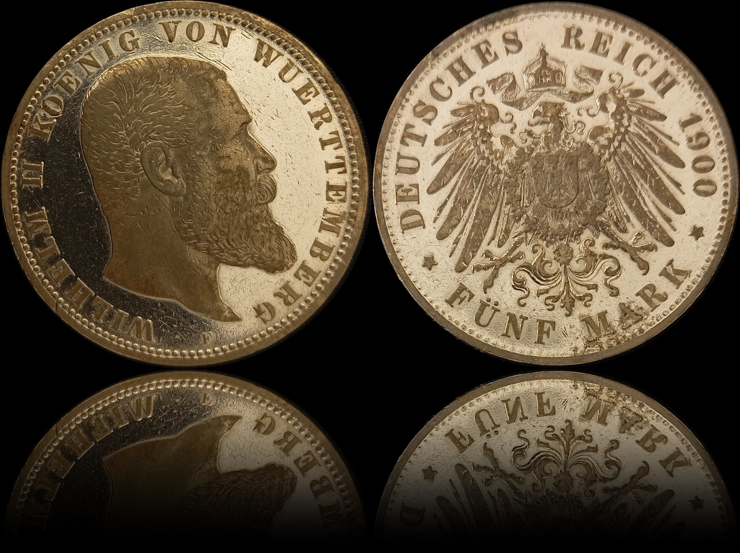 5 Mark Württemberg 1900 F Silber, Kaiser Wilhelm II. Deutsches Kaiserreich, Jaeger-Nr. 176