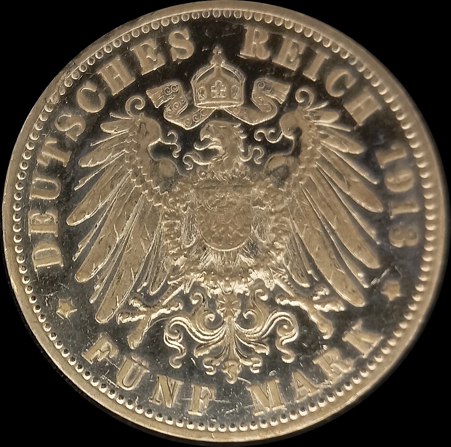 5 Mark Württemberg 1913 F Silber, Kaiser Wilhelm II. Deutsches Kaiserreich, Jaeger-Nr. 176
