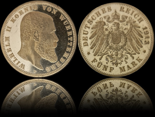 5 Mark Württemberg 1913 F Silber, Kaiser Wilhelm II. Deutsches Kaiserreich, Jaeger-Nr. 176