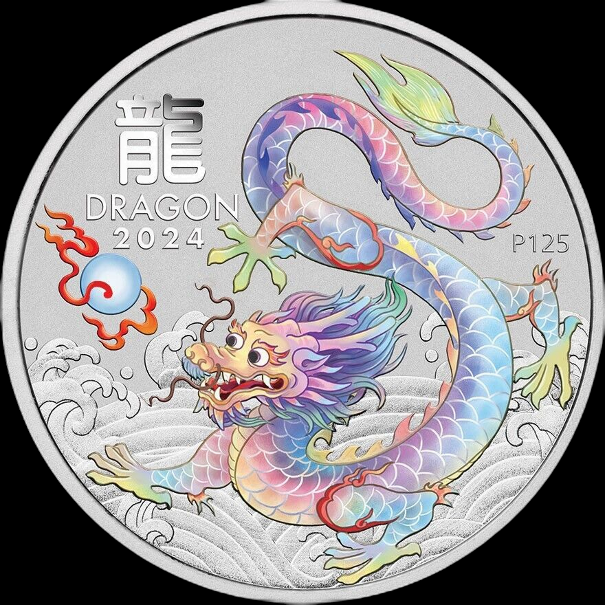 YEAR OF THE DRAGON, Silber Lunar III Drache 10 Coin Set 1/2 oz - coloriert 2024