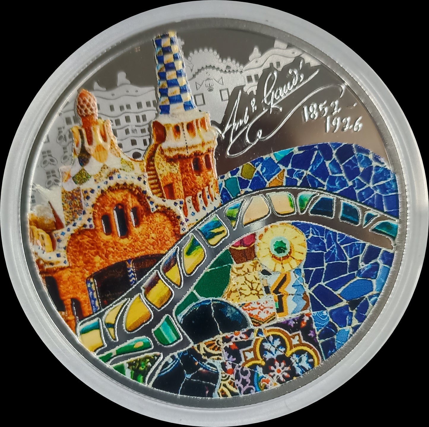 THE COLORFUL WORD OF GAUDI, 1 oz Silver Proof, 1000 Francs, Kamarun 2022