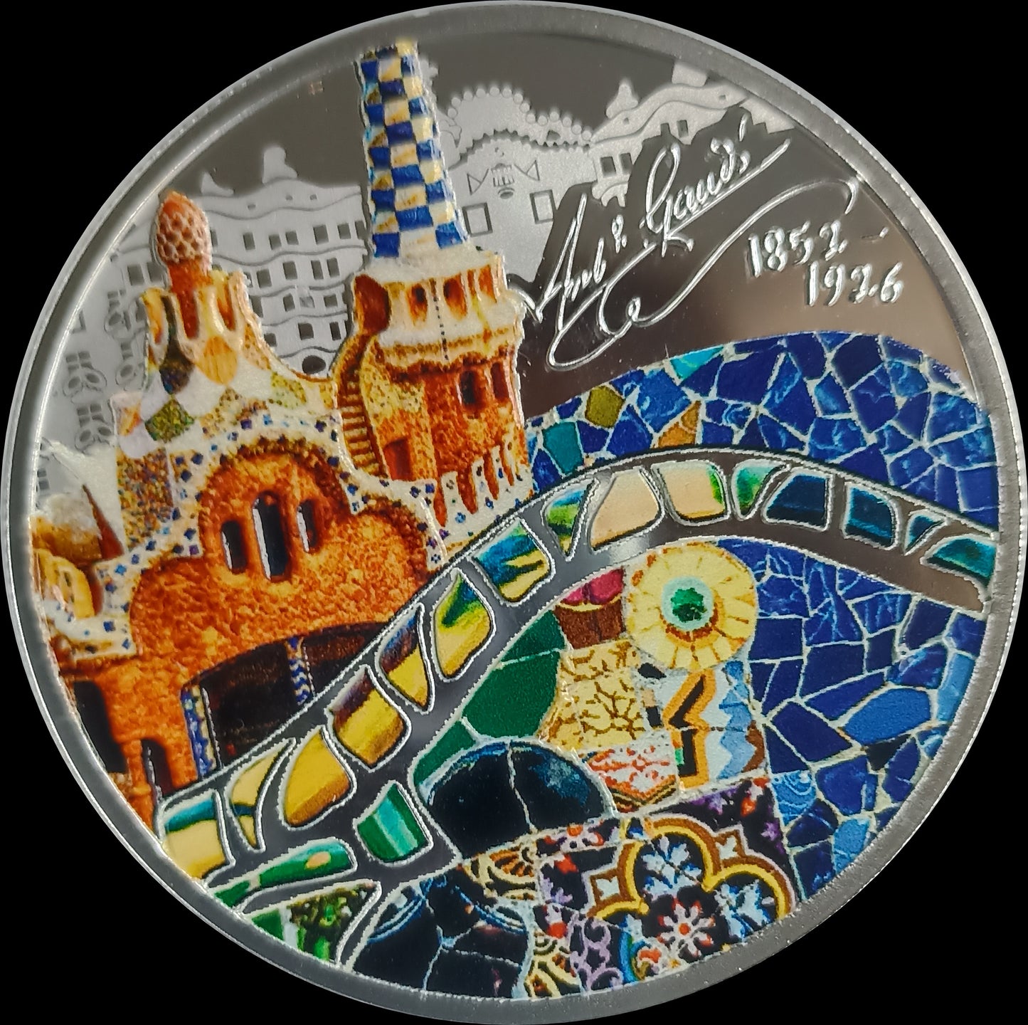 THE COLORFUL WORD OF GAUDI, 1 oz Silver Proof, 1000 Francs, Kamarun 2022