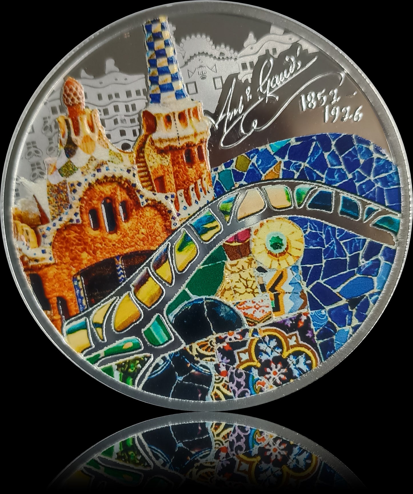 THE COLORFUL WORD OF GAUDI, 1 oz Silver Proof, 1000 Francs, Kamarun 2022